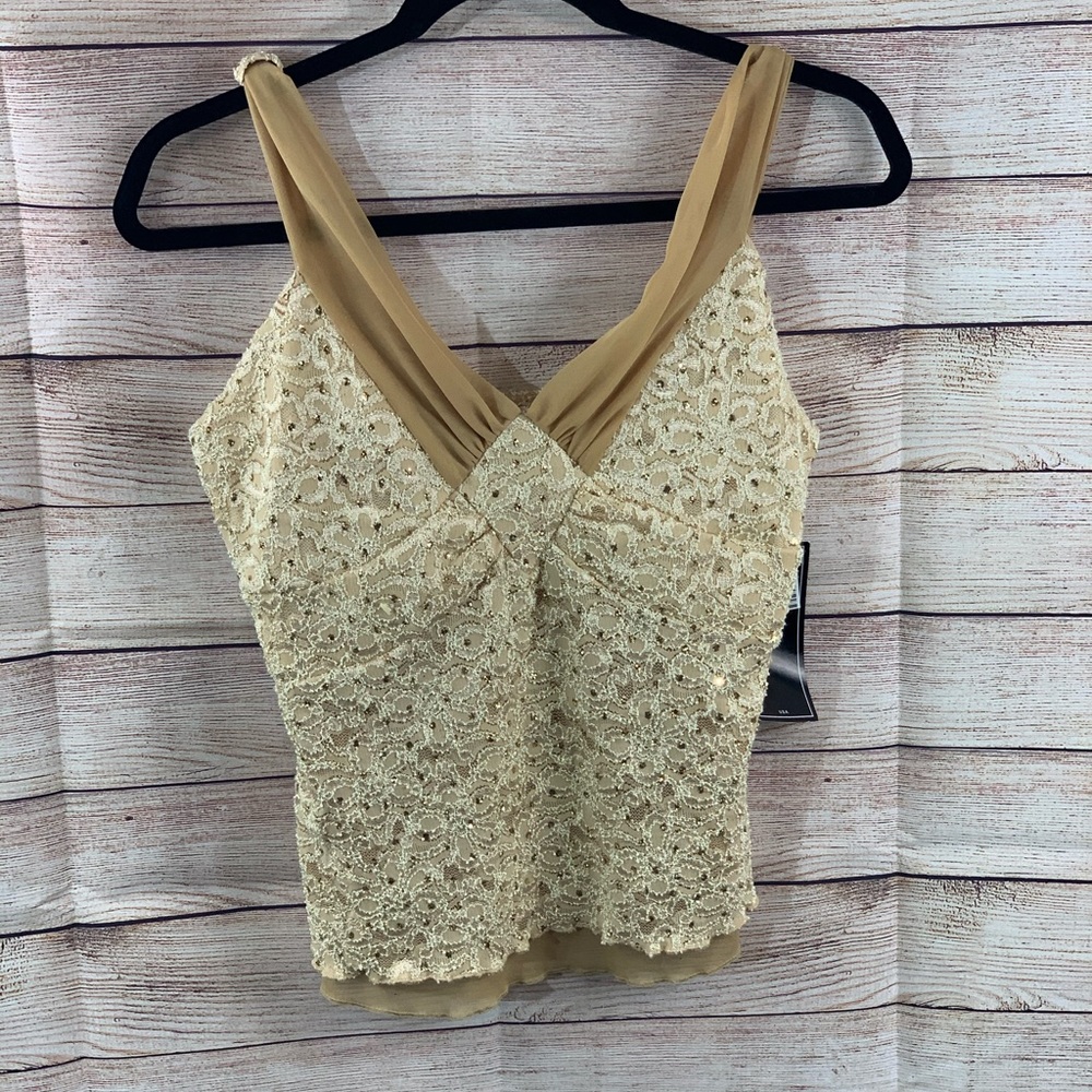 J.T.B. Petite Gold Lace Layered Tank Top